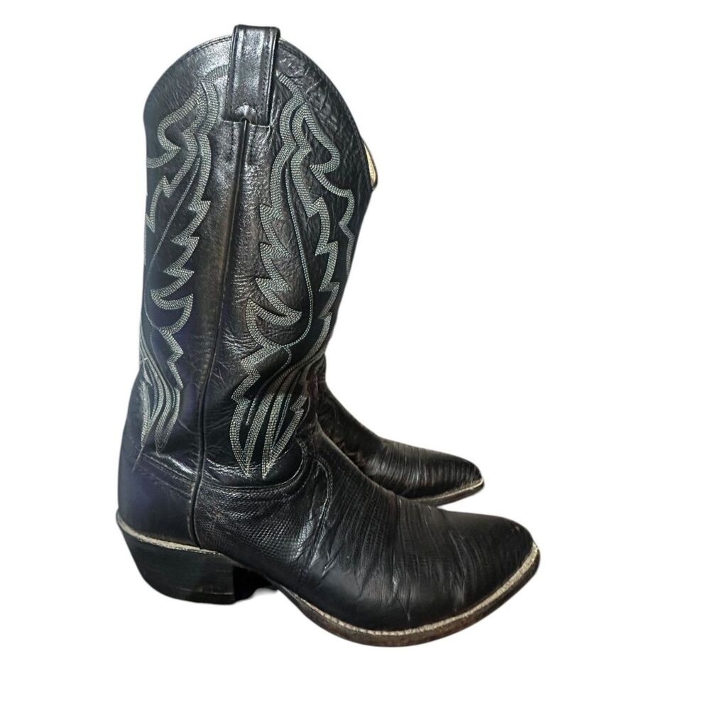Justin Black Lizard Leather Vintage Western Cowboy Boots Sz 9.5D Style 8311 Mens